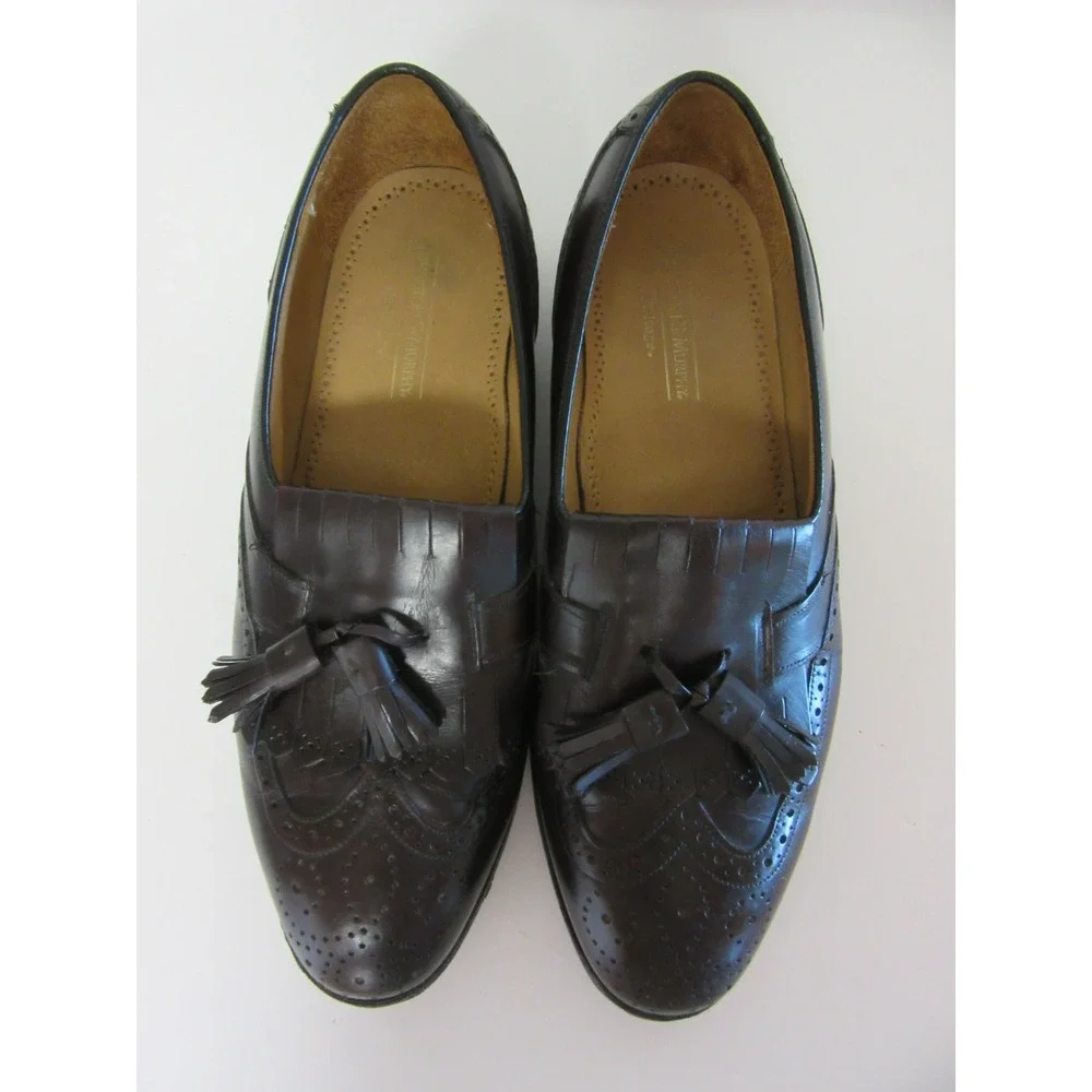 JOHNSTON & MURPHY Heritage Men's 9 Dark Brown Leather Wingtip Tassel Loafer USA